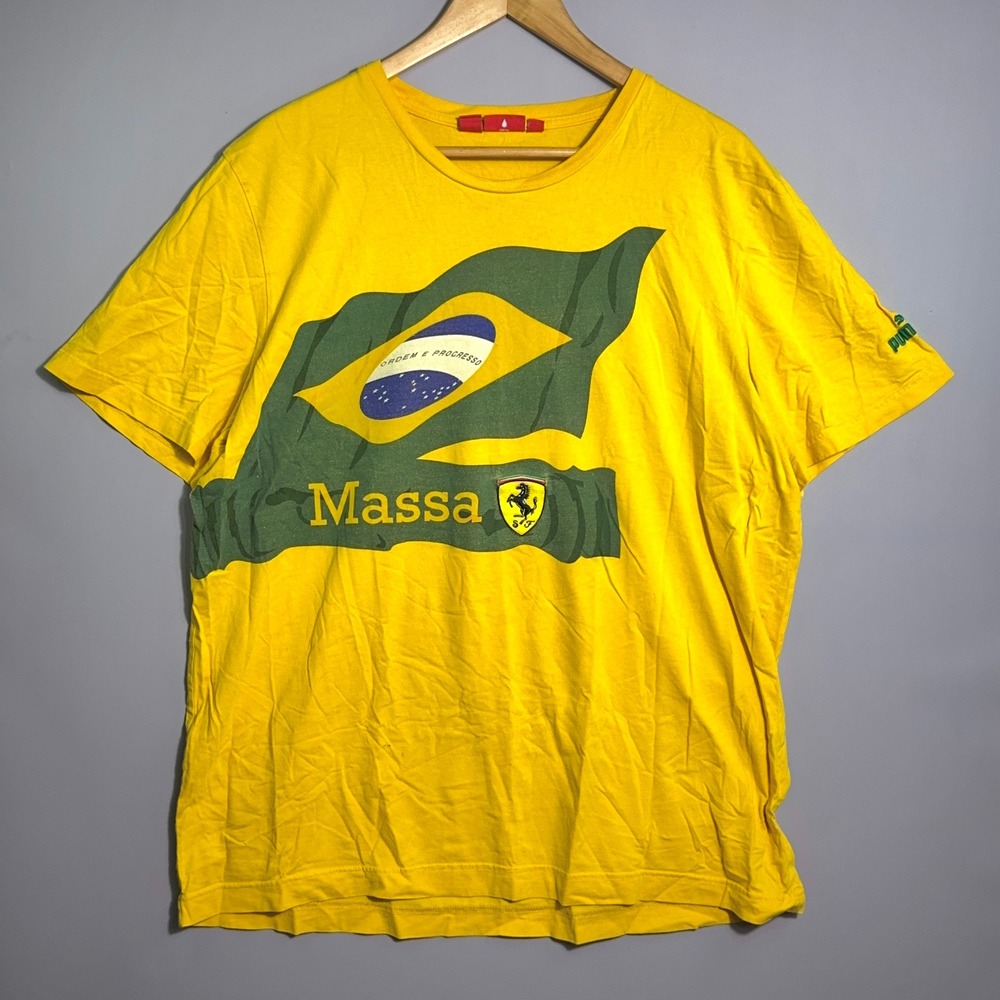 Puma Ferrari T-shirt Mens Size XL Felipe Massa Brazil Racing Formula 1 Yellow